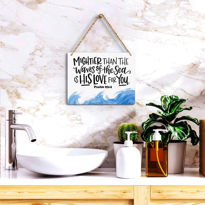 BELLOWDEER Inspirational Nautical Decor Mightier Than The Waves of The Sea Psalm 93:4 Scripture Wooden Hanging Sign Christian Gift for Baby Kids Girl Boy Nursery Teen Room Bible Verse Wall Art 10 x 8 Inches - Image 5